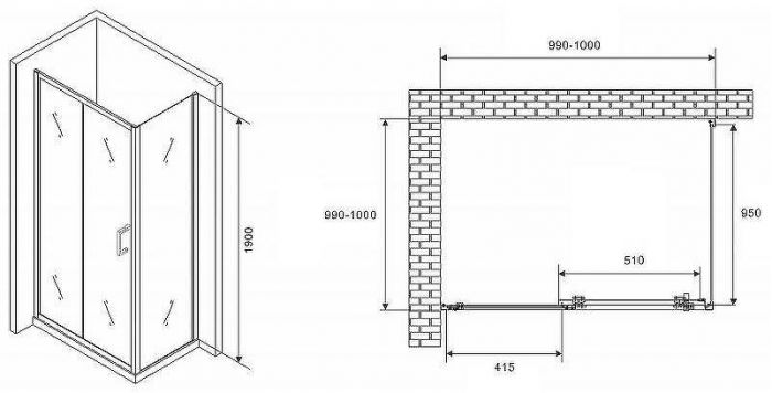 Душевой уголок Abber Schwarzer Diamant 100x100 AG301005-S1005 профиль Хром стекло прозрачное