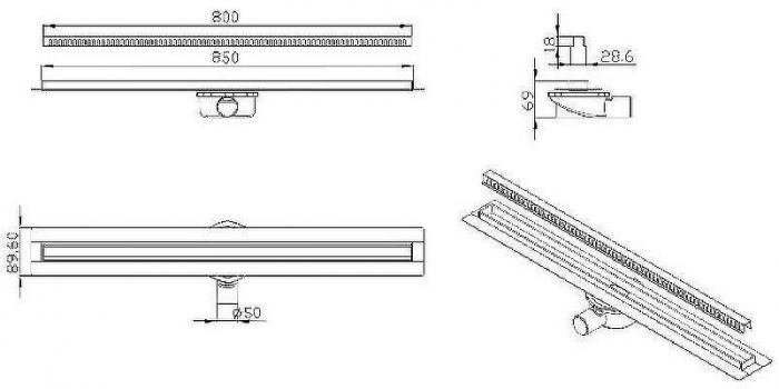 Душевой лоток ALMAes Bajo 80 BG80BL с решеткой Черный