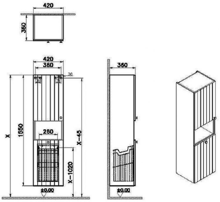 Шкаф пенал Vitra Root Groove 40 L 69095 подвесной с бельевое корзиной Серый матовый Шкаф пенал Vitra Root Groove 40 L 69095 подвесной с бельевое корзиной Серый матовый