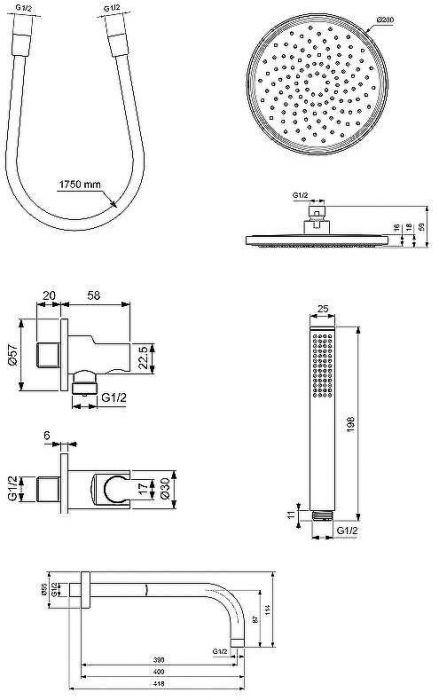 Комплект верхнего и ручного душа Ideal Standard Ideal Rain BD389XG Silk Black