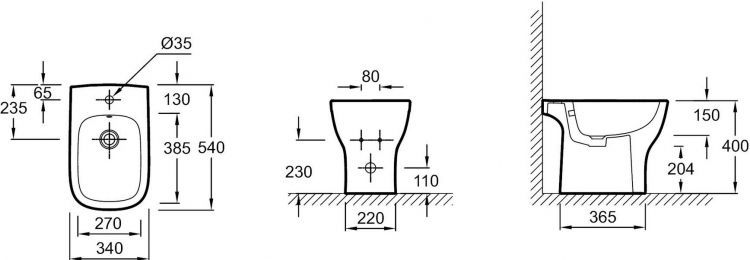 Схема биде напольное Jacob Delafon Struktura EBC0002-00