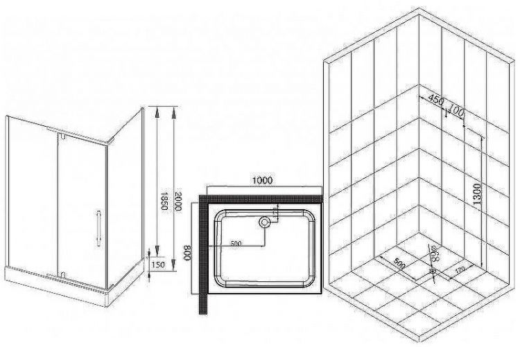 Душевой уголок Esbano ESR-8190 100x80 ESUGR8190 профиль Хром стекло прозрачное
