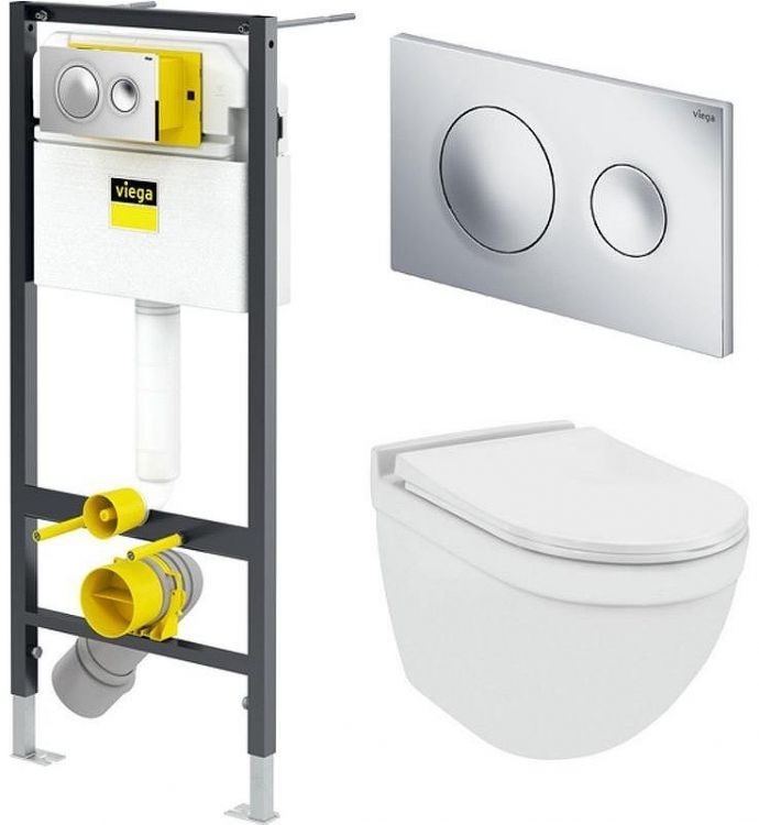 Комплект унитаза с инсталляцией Viega Prevista Dry VIEGA-WC-SET-10 цвет Белый с сиденьем Микролифт и клавишей смыва цвет Хром Комплект унитаза с инсталляцией Viega Prevista Dry VIEGA-WC-SET-10 цвет Белый с сиденьем Микролифт и клавишей смыва цвет Хром