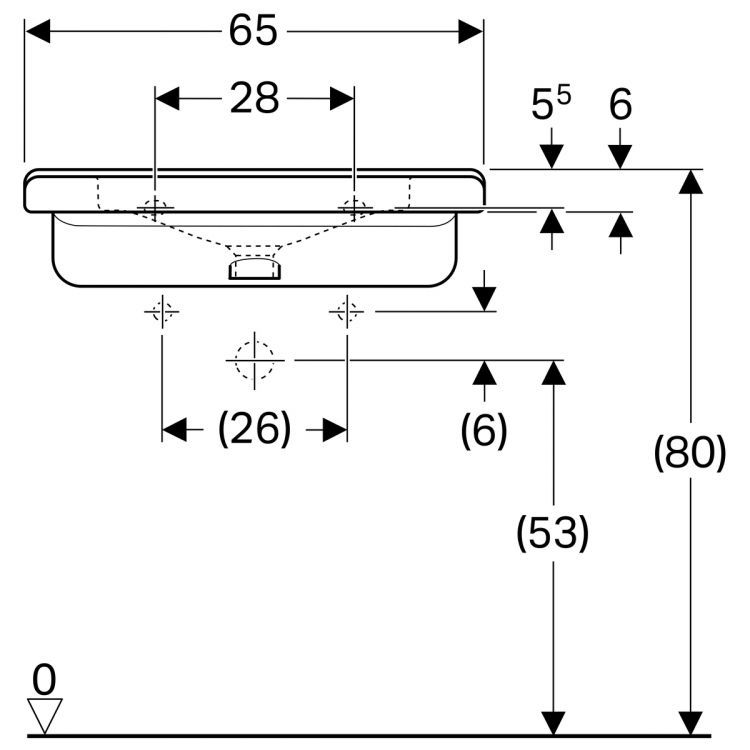 Раковина Geberit Renova Comfort 65х52.5 см, с отверстием под смеситель, без перелива [128667000]