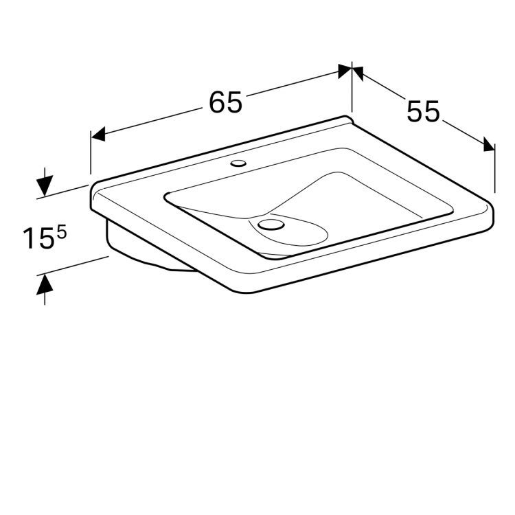 Раковина Geberit Renova Comfort 65х52.5 см, с отверстием под смеситель, без перелива [128667000]
