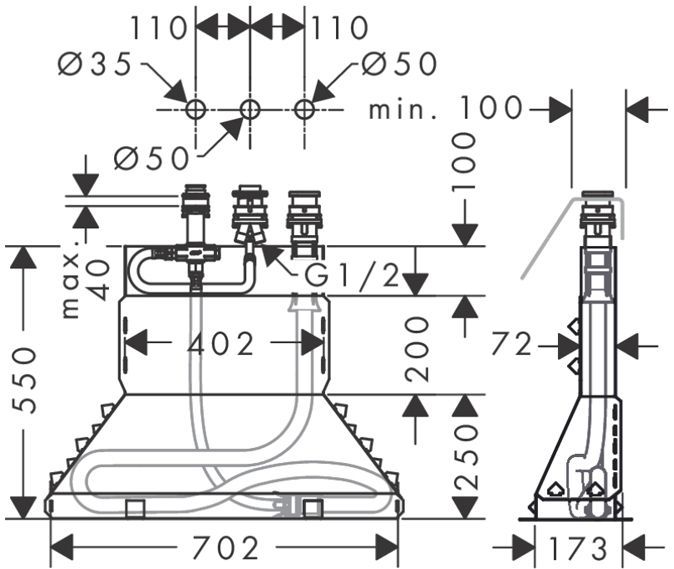 Hansgrohe Скрытая часть смесителя для ванны на 3 отверстия, (для #15432)