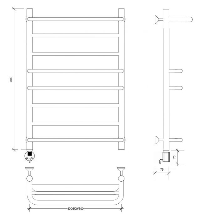 Полотенцесушитель электрический Secado Верона 2 80x50 черный матовый