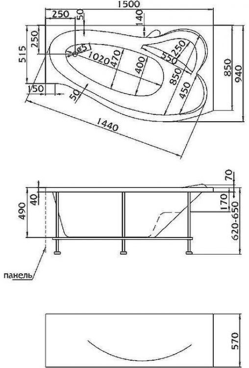 Акриловая ванна Marka One Gracia 150х90 R 01гр1590п без гидромассажа