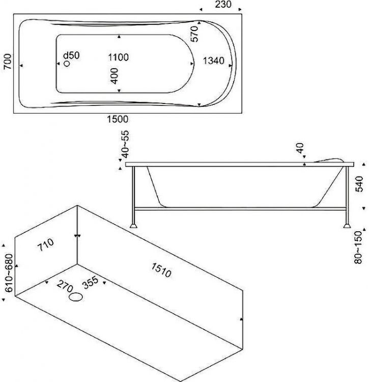 Акриловая ванна Bas Верона 150x70 В 00009 без гидромассажа