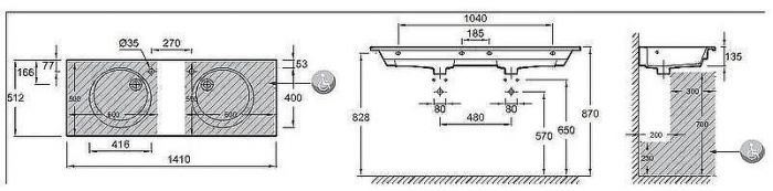 Раковина Jacob Delafon Odeon Rive Gauche 141 EXAS112-Z-00 Белая