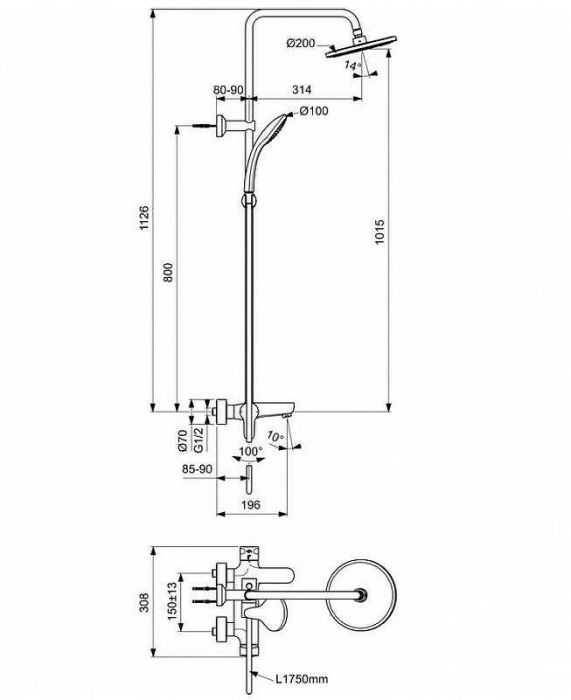 Душевая система Ideal Standard Cerafine Model O BC525XG Черный шелк