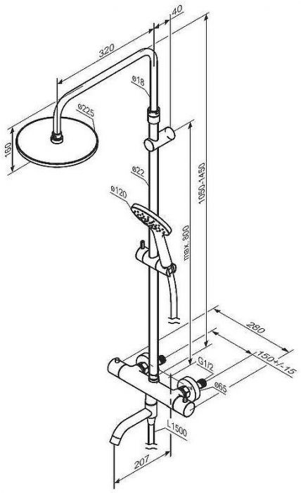 Душевая система Damixa Jupiter 977810300 с термостатом Черная матовая