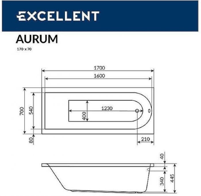 Акриловая ванна Excellent Aurum 170x70 WAEX.AUR17.HYDRO.CR с гидромассажем