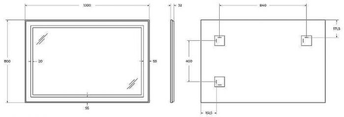 Зеркало BelBagno Kraft 120 SPC-KRAFT-1200-800-SENS-NERO с подсветкой Черное с сенсорным выключателем