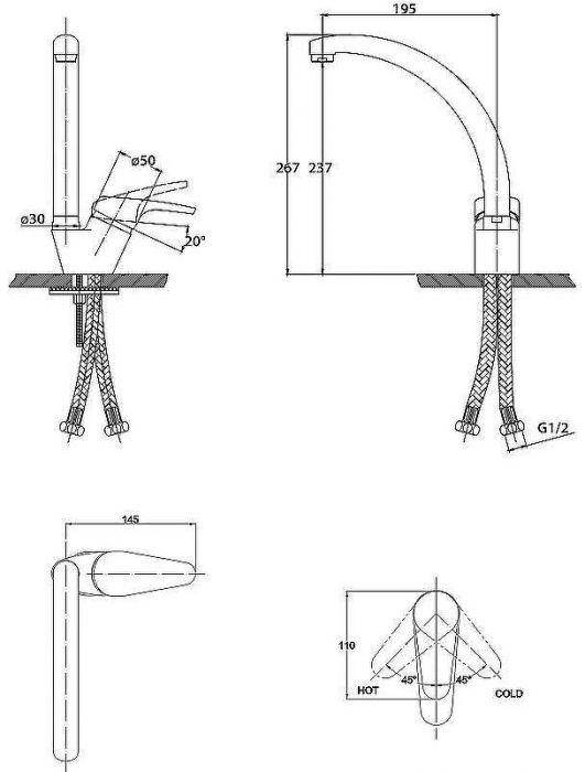 Смеситель для кухни Kaiser County 55244-4 Белый глянцевый