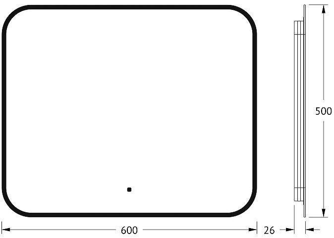 Зеркало Defesto Aura 60х50 DF 2973RH с подсветкой 19W-3000K/ИК - выключатель/Теплый белый свет/Черная рама