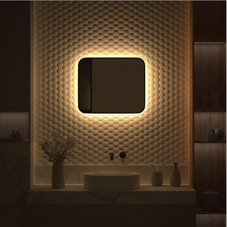 Зеркало Defesto Aura 60х50 DF 2973RH с подсветкой 19W-3000K/ИК - выключатель/Теплый белый свет/Черная рама