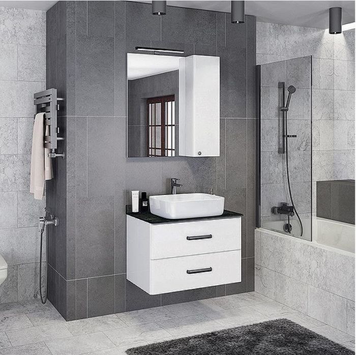 Тумба с раковиной Comforty Амстердам 95 00-00014001 подвесная Белая глянцевая Калакатта Блэк