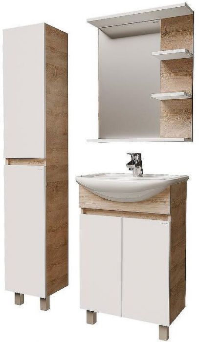 Тумба под раковину Grossman Поло 55 105501 Дуб сонома светлый Белая глянцевая