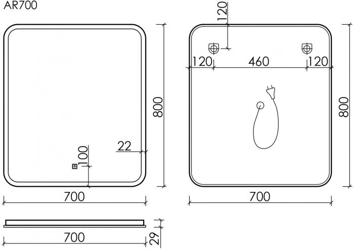 Зеркало SANCOS Arcadia с подсветкой 700х800, AR700
