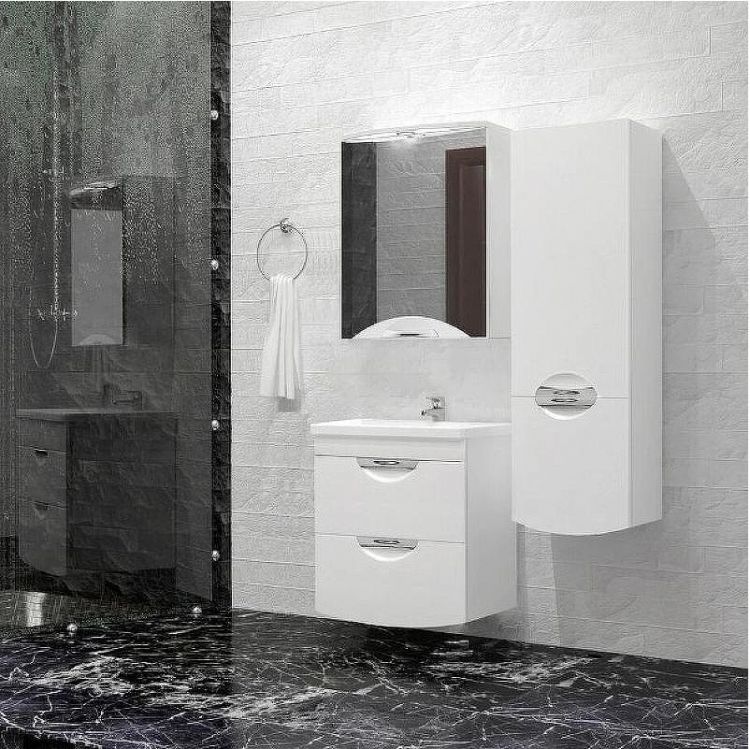 Зеркальный шкаф Style Line Жасмин 2 50 С Люкс ЛС-000010038 с подсветкой Белый глянец