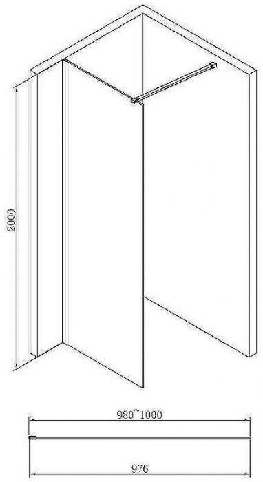 Душевая перегородка Abber AG61100B 100x200 профиль Черный стекло прозрачное