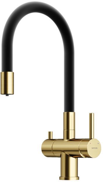 Смеситель для кухни Sancos Lucia с гибким изливом, цвет брашированное золото/черный, SC4004BG