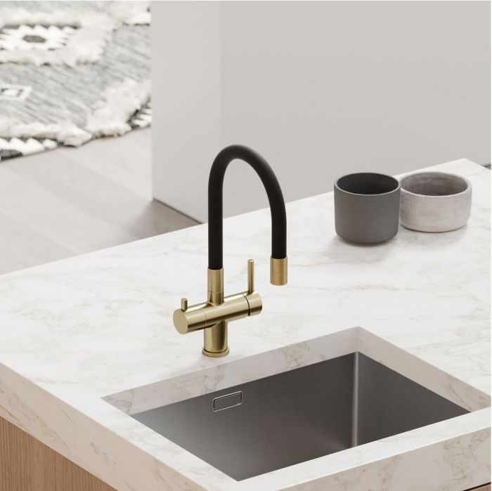 Смеситель для кухни Sancos Lucia с гибким изливом, цвет брашированное золото/черный, SC4004BG