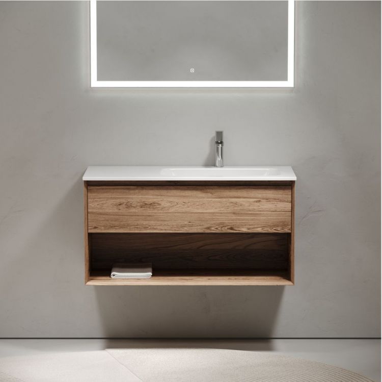 Тумба подвесная SANCOS под раковину правая Marmi 1.0, дуб чарльстон 995х445х520, MR1.0100RECH