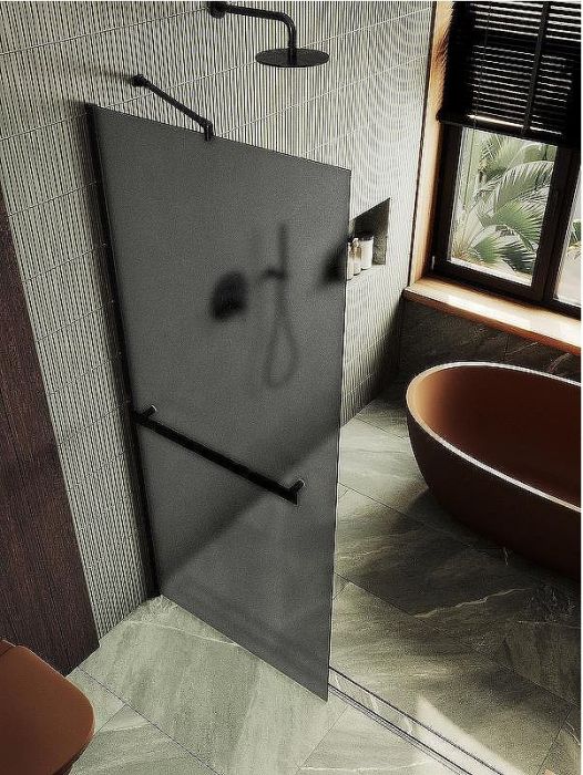 Душевая перегородка Maybah Glass MGD-736-6ш 890x1950 в широком профиле Черный стекло графитовое матовое