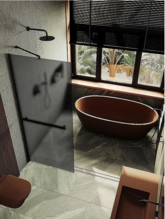 Душевая перегородка Maybah Glass MGD-736-6ш 890x1950 в широком профиле Черный стекло графитовое матовое