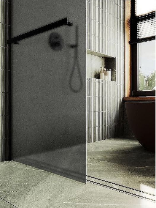 Душевая перегородка Maybah Glass MGD-736-6ш 890x1950 в широком профиле Черный стекло графитовое матовое