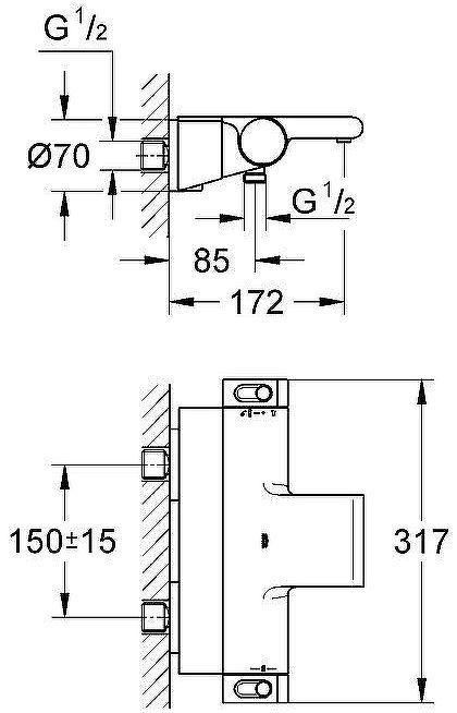Смеситель для ванны Grohe Grohtherm 2000 34464001 с термостатом Хром