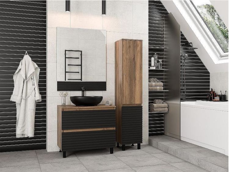 Шкаф пенал Brevita Dakota 35 R DAK-050350-19/02П Черный кварц Дуб Галифакс олово