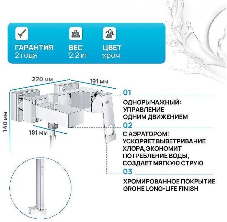 Смеситель для ванны Grohe Eurocube 23141000 Хром