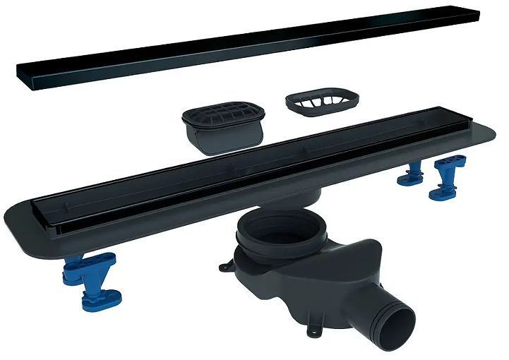 Душевой лоток Bettoserb Compact Line Matte Black 85 13702512BM с решеткой цвет Черный матовый / под плитку Душевой лоток Bettoserb Compact Line Matte Black 85 13702512BM с решеткой цвет Черный матовый / под плитку