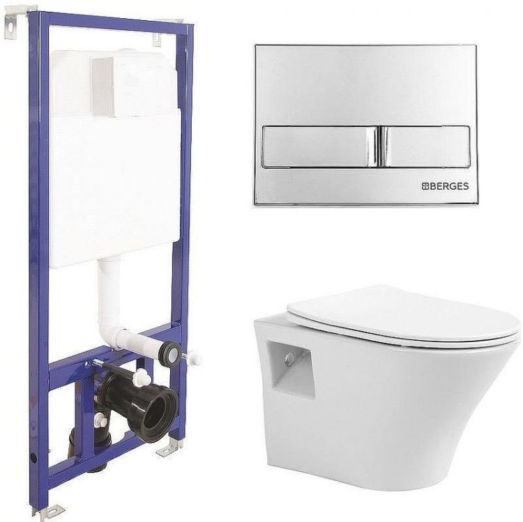 Комплект унитаза Avimano Promotion 1000080 с инсталляцией Berges Novum L3 040213 с сиденьем Микролифт и клавишей смыва цвет Хром