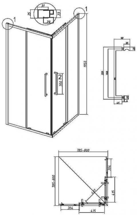 Душевой уголок Grossman Cosmo 80х80 300.K33.02.8080.21.00 профиль Черный матовый стекло прозрачное