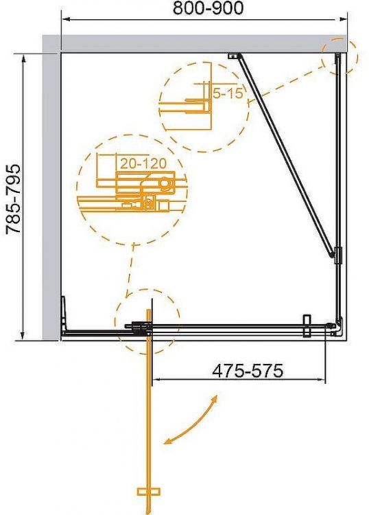 Душевой уголок Cezares Slider 90x80 SLIDER-AH-1-80-80/90-GRIGIO-Cr профиль Хром стекло серое