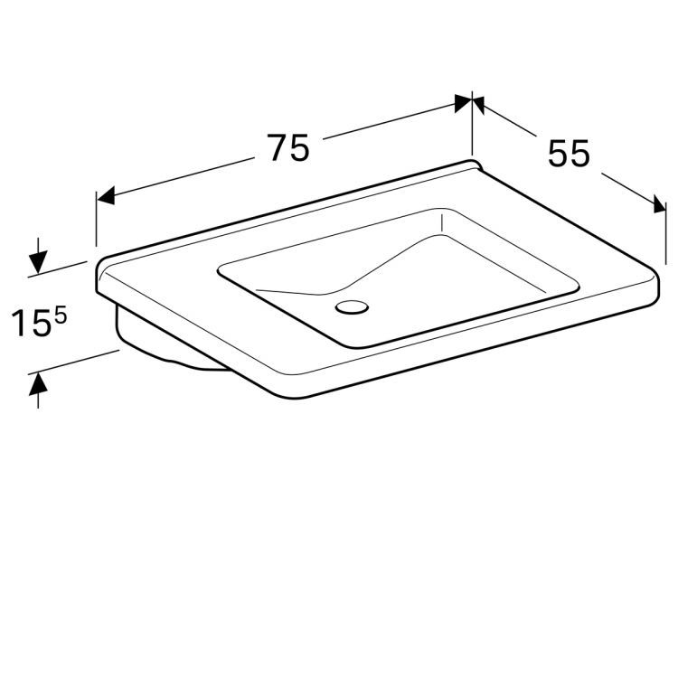 Раковина Geberit Renova Comfort 75х52.5 см, без отверстия под смеситель, без перелива [128576000]