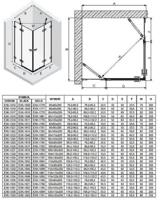 Душевой уголок New Trendy Avexa Black 120x100 EXK-1622 профиль Черный стекло прозрачное