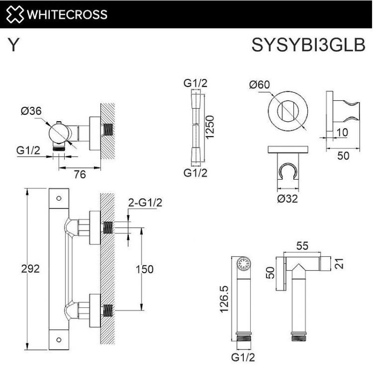 Гигиенический душ со смесителем Whitecross Y brushed gold SYSYBI3GLB с термостатом цвет Золото брашированное Гигиенический душ со смесителем Whitecross Y brushed gold SYSYBI3GLB с термостатом цвет Золото брашированное