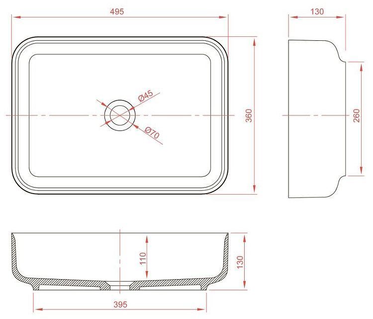 Раковина-чаша Montebianco Loreto lungo 49,5 12017 цвет Белый матовый