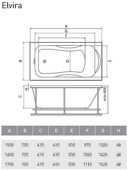 Акриловая ванна Relisan Elvira 150x75 Гл000000978 без гидромассажа
