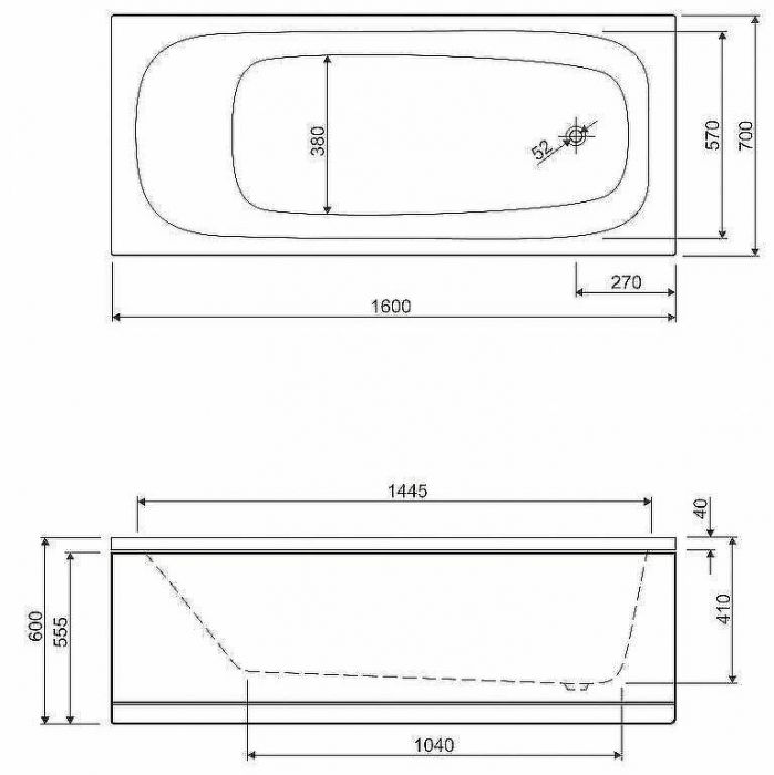 Акриловая ванна Cezares Eco 160х70 ECO-160-70-41-W37 без гидромассажа