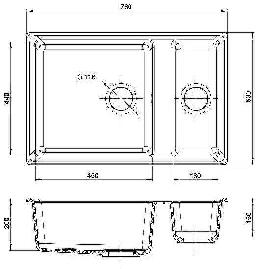 Кухонная мойка GranFest Level GF-LV-760K Черная