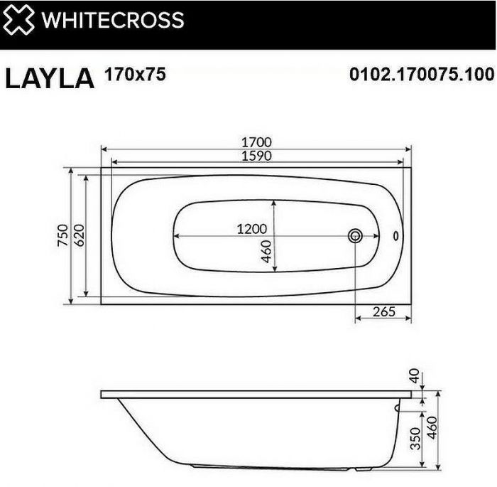 Акриловая ванна Whitecross Layla 170x75 0102.170075.100.LINENANO.CR с гидромассажем