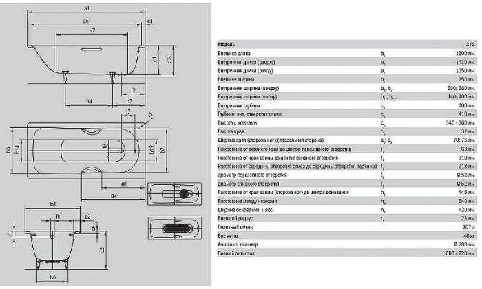 Стальная ванна Kaldewei Saniform Plus 372-1 160x75 112500013001 с покрытием Easy-clean