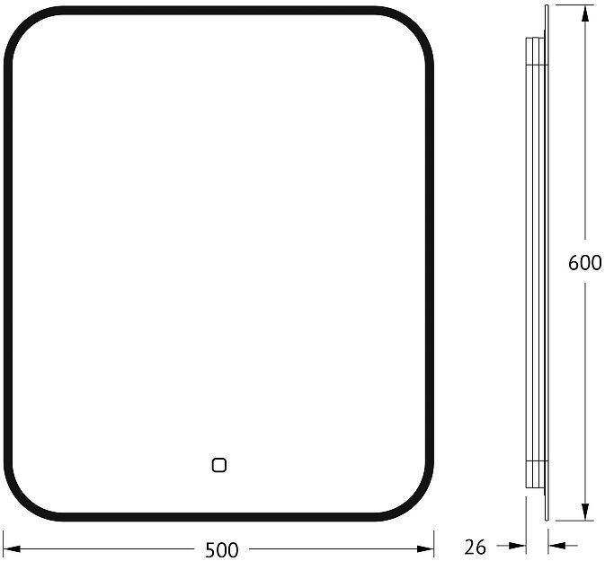 Зеркало Defesto Aura 50х60 DF 2973S с подсветкой 19W-3000K/Сенсорный выключатель/Теплый белый свет/Черная рама