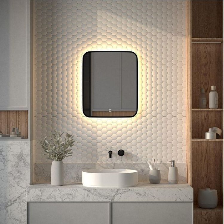 Зеркало Defesto Aura 50х60 DF 2973S с подсветкой 19W-3000K/Сенсорный выключатель/Теплый белый свет/Черная рама